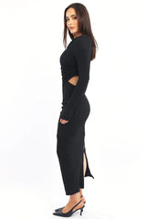 Black Bodycon Dress Textured Midi
