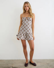 Soulie Mini Dress in Angled Check Brown