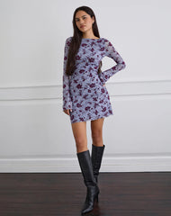 Sevila Long Sleeve Mini Dress in Lotus Flock Checked Lavender