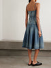 Paneled denim midi dress
