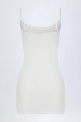 Pointelle Ruched A-Line Mini Dress in White