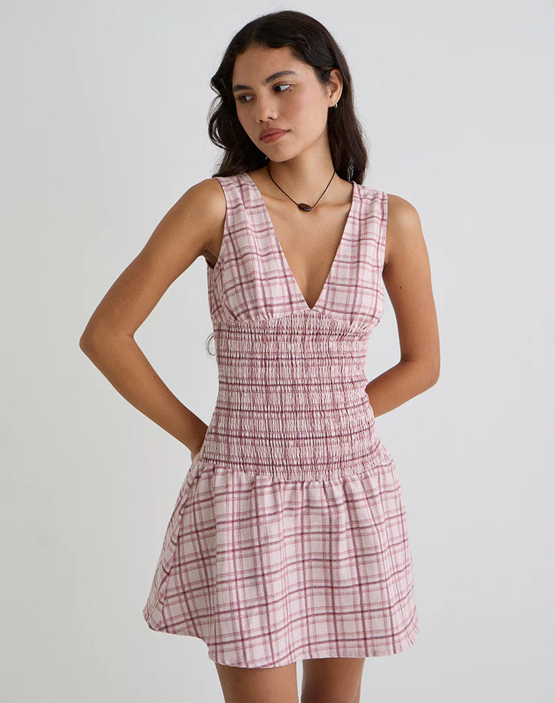 Hevoria Mini Dress in Basic Tartan Pink