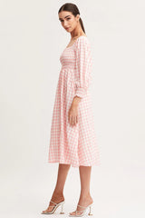 Check Dress Long Sleeve Maxi