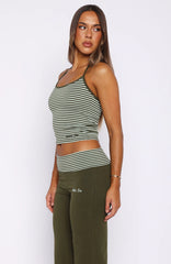 Lucky Charm Halter Top Khaki / Mint Stripe
