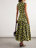 Pleated paneled checked cotton midi dress
