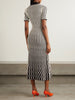 Striped ribbed wool midi dress