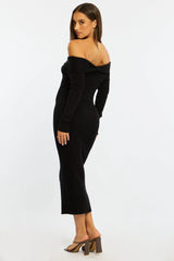 Black Knit Dress Long Sleeve Maxi