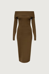 OFF THE SHOULDER LONG SLEEVE MIDI DRESS